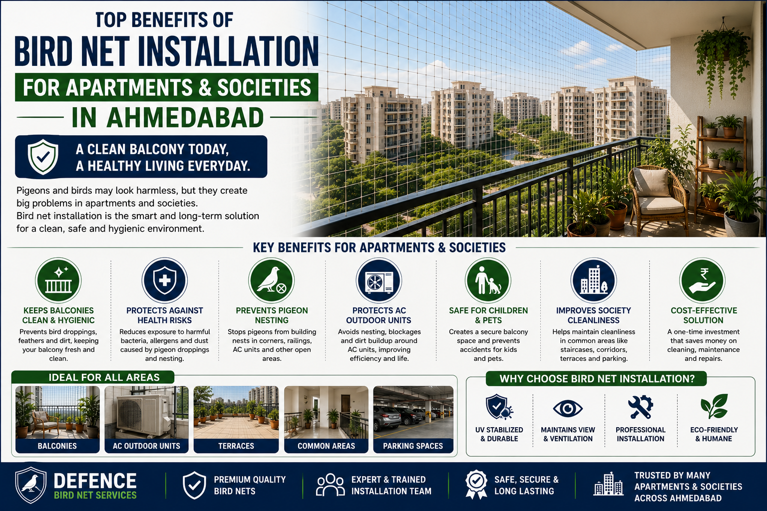 Top Benefits of Bird Net Installation for Apartments & Societies in Ahmedabad